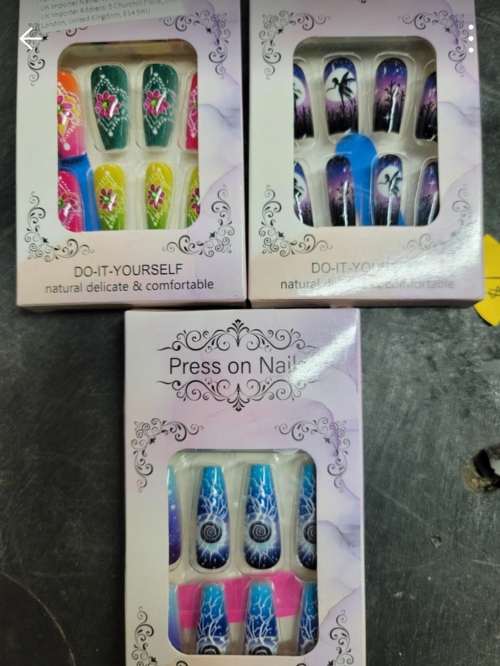 Press On Nails Set - Blue/Pink Multicolor Floral & Gradient Designs
